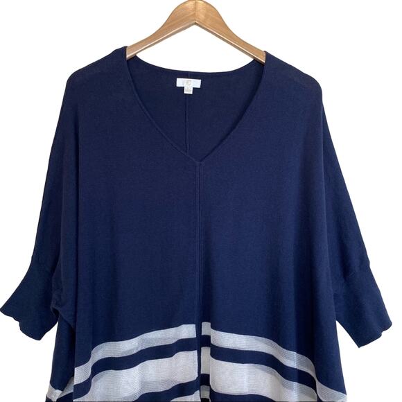 Charming Charlie blue white nautical stripe dolman short sleeve sweater large - Picture 3 of 11